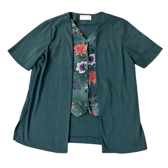 Vintage Alfred Dunner Petite Blouse Womens 8 Used Green Floral - Picture 4 of 11